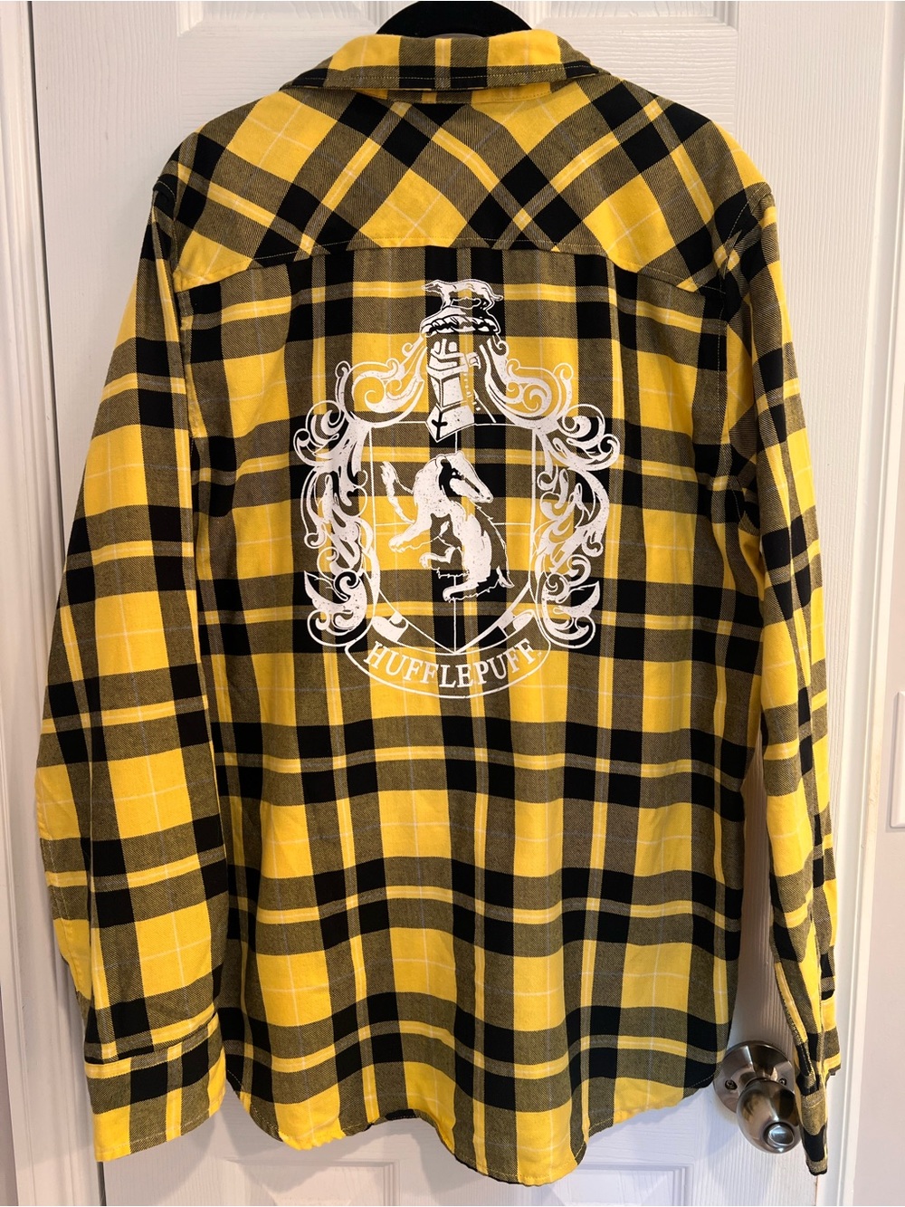 Hufflepuff Yellow and Black Plaid Men's Shirt Large Hogwarts Harry Potter Merch